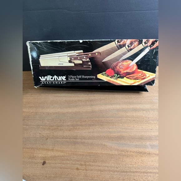 Vintage 1970’s Wiltshire Stay Sharp 3 Piece Knife Set Wood Brass Retro Kitchen - Picture 15 of 15